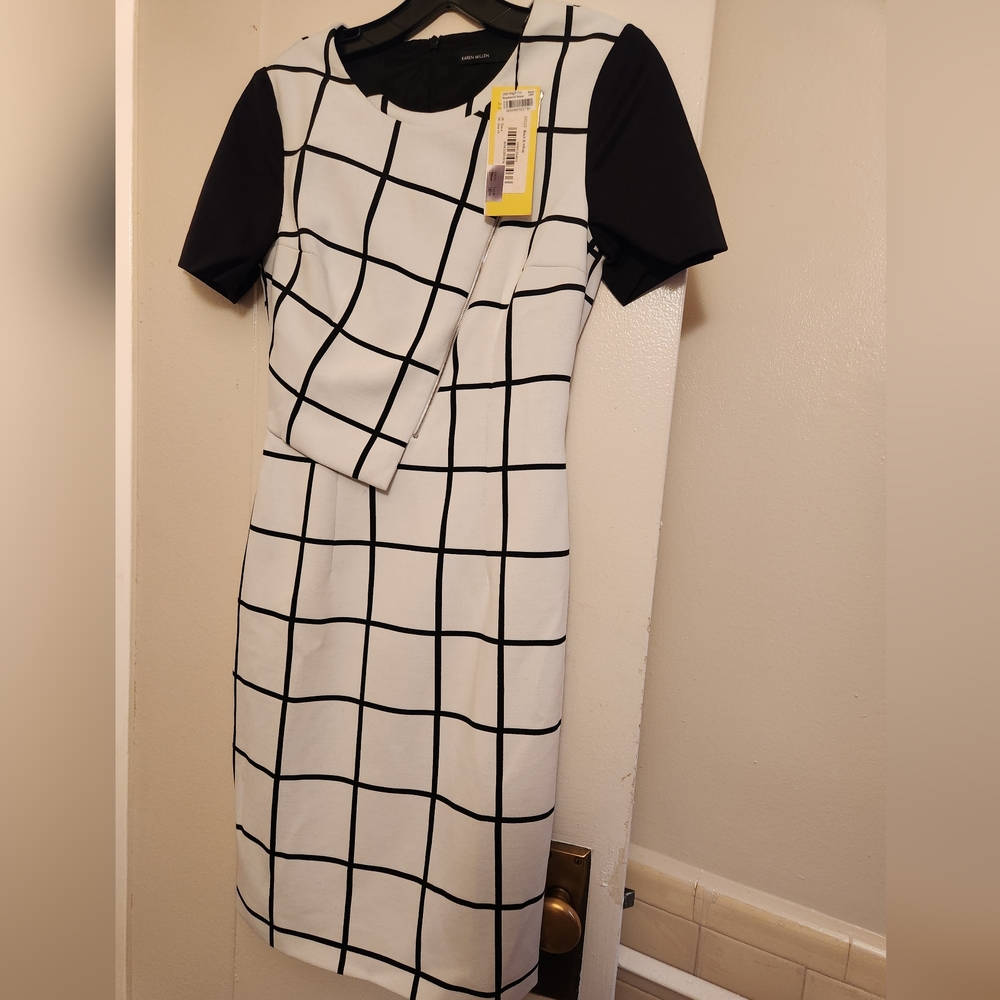 Karen Millen panel dress black and white size 6 NWT